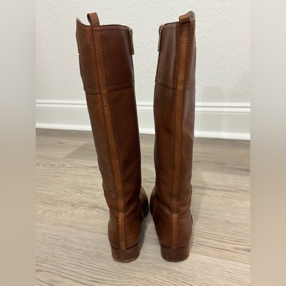 TORY BURCH Kiernan Leather Equestrian Riding Boots Light Brown Tan Logo 7.5 EUC - Picture 4 of 16